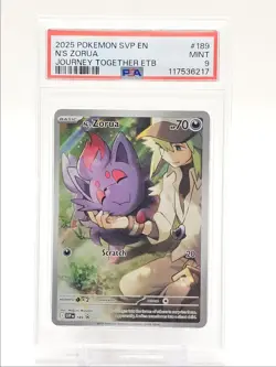 N'S ZORUA 2025 POKEMON JOURNEY TOGETHER ETB BLACK STAR PROMO #189 PSA 9 Q0004 - Image 1