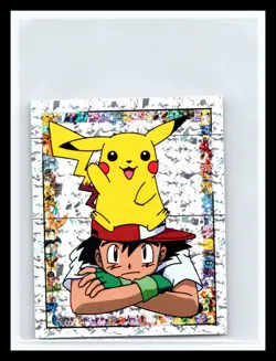 💥 Ash & Pikachu Merlin Pokemon 1999 Album Sticker Silver Prism Rare Holo # S2 - Image 1