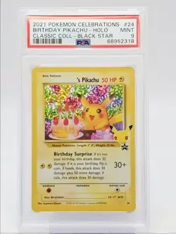 BIRTHDAY PIKACHU 2021 POKEMON CELEBRATIONS BLACK STAR HOLO A PSA 9 Q0004 - Image 1