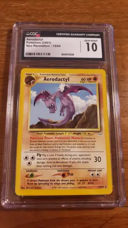 Pokemon TCG 2001 Neo Revelation Aerodactyl Non Holo Rare 15/64 CGC 10 - Image 1