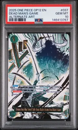 2025 ONE PIECE OP12-037 LEGACY OF THE MASTER DEAD MAN'S GAME ALT ART PSA 10 GEM - Image 1