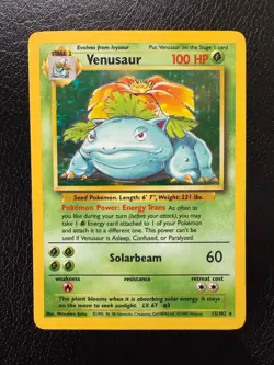 Pokemon TCG Venusaur Base Set Holo Unlimited Rare Card 15/102 MP Condition - Image 1