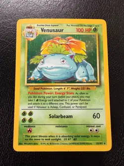Pokemon TCG Venusaur Base Set Holo Unlimited Rare Card 15/102 MP Condition - Image 2