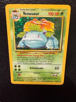 Pokemon TCG Venusaur Base Set Holo Unlimited Rare Card 15/102 MP Condition - Image 3