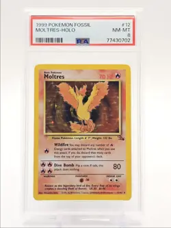 MOLTRES 1999 POKEMON FOSSIL RARE HOLO 12/62 PSA 8 Q0004 - Image 1