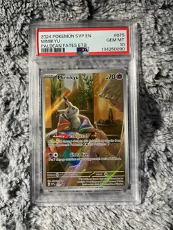 PSA 10 GEM MINT Mimikyu SVP 075 Pokemon Paldean Fates ETB Promo - Image 1