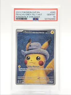PIKACHU GREY FELT HAT 2023 POKEMON PROMO POKEMON X VAN GOGH #085 PSA 10 Q0004 - Image 1