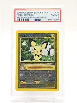 PICHU 2001 POKEMON LEAGUE BLACK STAR PROMO REVERSE FOIL #35 PSA 8 Q0004 - Image 1