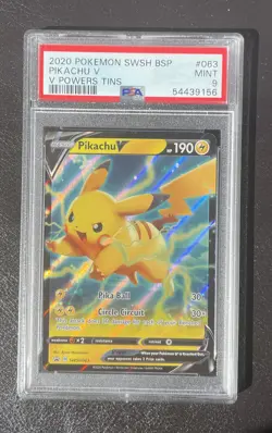 2020 Pokemon Sword & Shield V Power Tins Pikachu V SWSH063 Promo PSA 9 Mint - Image 1