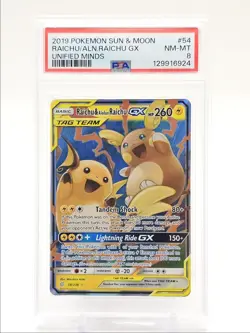 RAICHU & ALOLAN RAICHU GX 2019 POKEMON UNIFIED MINDS RARE 54/236 PSA 8 Q0004 - Image 1