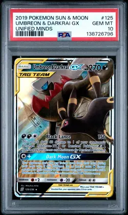 2019 POKEMON SUN & MOON UNIFIED MINDS #125 UMBREON & DARKRAI GX PSA 10 - Image 1