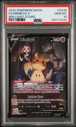 2022 POKEMON SWORD & SHIELD BRILLIANT STARS #TG16 FULL ART/MIMIKYU V PSA 10 - Image 1