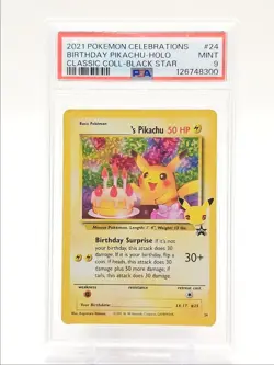 BIRTHDAY PIKACHU 2021 POKEMON CELEBRATIONS CLASSIC PROMO HOLO #24 PSA 9 Q0004 - Image 1