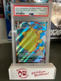 2021 Pokemon Celebrations SURFING PIKACHU VMAX #9 Full Art -PSA 10, Gem Mint - Image 1