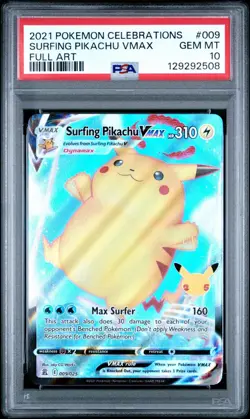 2021 Pokemon Celebrations SURFING PIKACHU VMAX #9 Full Art -PSA 10, Gem Mint - Image 4