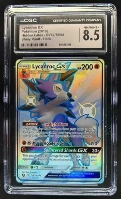 2019 Pokemon SM Hidden Fates Lycanroc GX Shiny Vault Rare #SV67/SV94 CGC 8.5 - Image 1