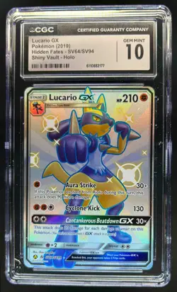 2019 Pokemon SM Hidden Fates Lucario GX Shiny Vault Rare #SV64/SV94 CGC 10 - Image 1