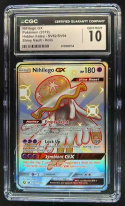 2019 Pokemon SM Hidden Fates Nihilego GX Shiny Vault Rare #SV62/SV94 CGC 10 - Image 1