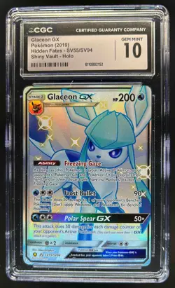 2019 Pokemon SM Hidden Fates Glaceon GX Shiny Vault Rare #SV55/SV94 CGC 10 - Image 1