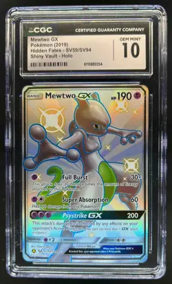 2019 Pokemon SM Hidden Fates Mewtwo GX Shiny Vault Rare #SV59/SV94 CGC 10 - Image 1