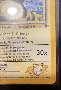 Vintage Pokemon Gym Heroes Lt. Surge's Electabuzz. 1st Ed 6/132 Holo Rare HP - Image 3