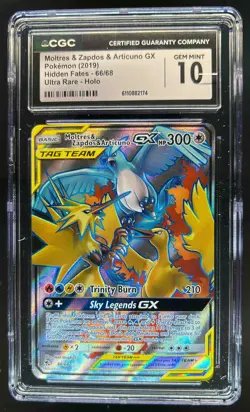 2019 Pokemon SM Hidden Fates Moltres & Zapdos ArticunoTag Team #66/68 CGC 10 - Image 1