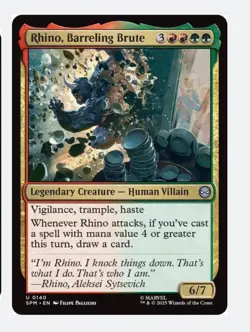 Rhino, Barreling Brute | MTG SPM | Gruul Villain Trample Haste Vigilance Draw NM - Image 1