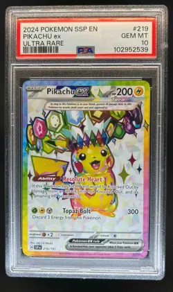 2024 Pokemon Surging Sparks Pikachu Ex #219/191 PSA 10 - Image 1