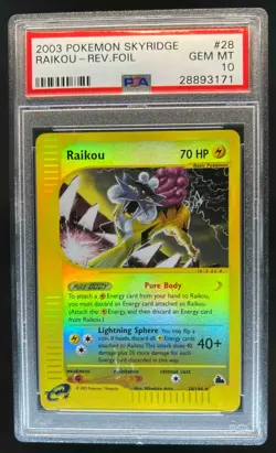 2003 Pokemon Skyridge Raikou Reverse Holo #28/144 PSA 10 - Image 1