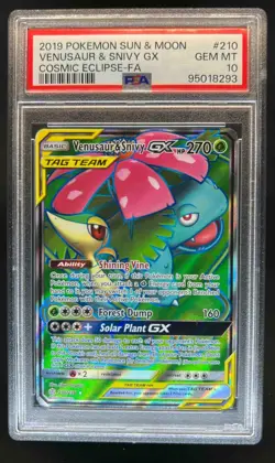 2019 Pokemon SM Cosmic Eclipse Venusaur Snivy Tag Team #210/236 PSA 10 - Image 1