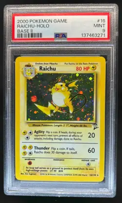 2000 Pokemon Set 2 Raichu Holo #16/130 PSA 9 - Image 1