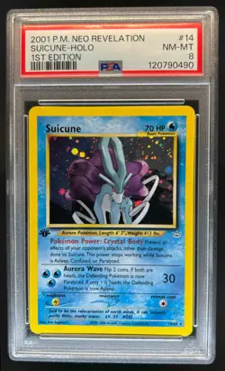2001 Pokemon Neo Revelation 1st Edition Suicune Holo #14/64 PSA 8 - Image 1