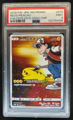 2018 Pokemon SM-P Promos Red's Pikachu Center 20th Anniversary #270/SM-P PSA 9 - Image 1