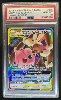 2019 Pokemon Cosmic Eclipse Mega Lopunny Jigglypuff Tag Team Holo 165/236 PSA 10 - Image 1