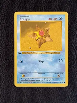 1st Edition Shadowless Staryu 65/102 Base Set Pokemon Card WOTC 1999 LP - Image 1