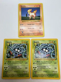 Pokemon Base Set 3 Card Lot - Shadowless Ponyta 60/102, & Tangela X2 66/102 Mint - Image 1