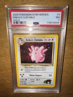 Pokemon Erika's Clefable 003/132 Gym Heroes Unlimited Holo SWIRL PSA 7 NM 2000 - Image 1