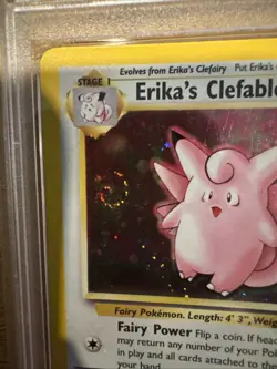 Pokemon Erika's Clefable 003/132 Gym Heroes Unlimited Holo SWIRL PSA 7 NM 2000 - Image 3