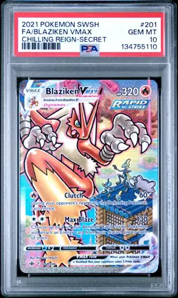 2021 POKEMON SWORD & SHIELD CHILLING REIGN SECRET FULL ART/BLAZIKEN VMAX PSA 10 - Image 1