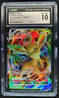 2021 Pokemon SWSH Evolving Skies Leafeon VMAX #008/203 CGC 10 - Image 1