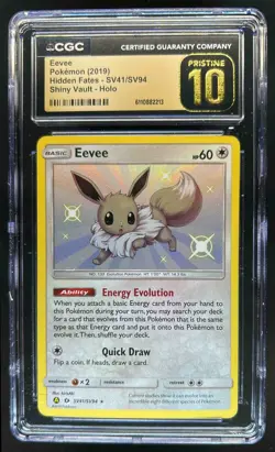 2019 Pokemon SM Hidden Fates Eevee Shiny Vault Rare #SV41/SV94 CGC 10 Pristine - Image 1