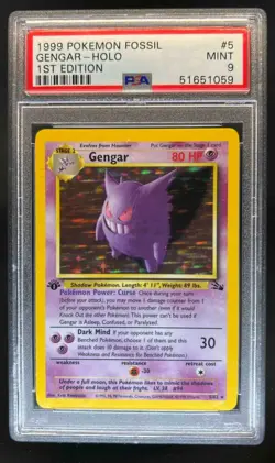 1999 Pokemon Fossil 1st Edition Gengar #5/62 PSA 9 - Image 1