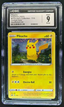 2022 Pokemon McDonald's Match Battle Pikachu Holo Insufficient Ink #7/15 CGC 9 - Image 1