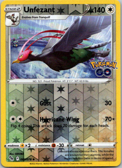 Pokemon TCG Unfezant Pokemon GO 063/078 Reverse Holo Uncommon - Image 1