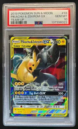 2019 Pokemon SM Team Up Pikachu Zekrom Holo #33/181 PSA 10 - Image 1