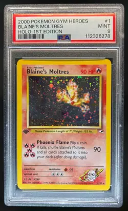 2000 Pokemon Gym Heroes 1st Edition Blaine's Moltres Holo #1/132 PSA 9 - Image 1