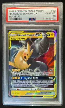 2019 Pokemon SM Team Up Pikachu Zekrom Holo #33/181 PSA 10 - Image 1