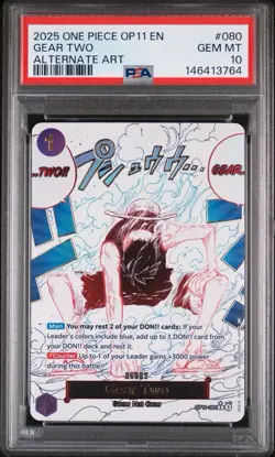 One Piece OP11-080 Gear Two Alt Art Manga PSA 10 GEM MINT Fist of Divine Speed - Image 1