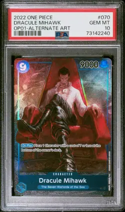 One Piece CCG Dracule Mihawk OP01-070 Alternate Art Pre-Errata | PSA 10 Gem Mint - Image 1