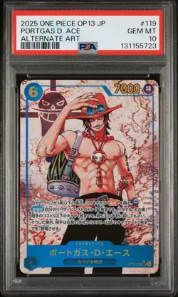 2025 ONE PIECE JPN OP13-CARRYING ON HIS WILL ALTERNATE ART PORTGAS D. ACE PSA 10 - Image 1